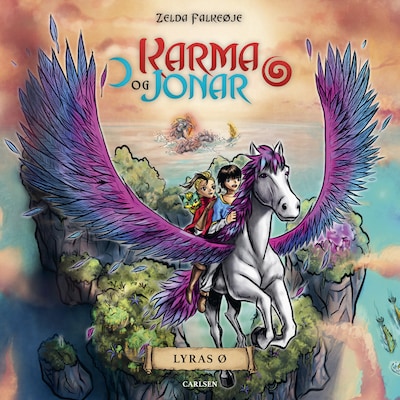 Karma og Jonar (3) - Lyras ø – omslag til lydbogen af Zelda Falköga
