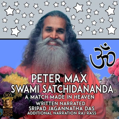 Peter Max & Swami Satchidananda – omslag til lydbogen af Sripad Jagannatha Das