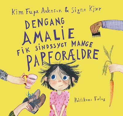 Dengang Amalie fik sindssygt mange papforældre – omslag til lydbogen af Kim Fupz Aakeson