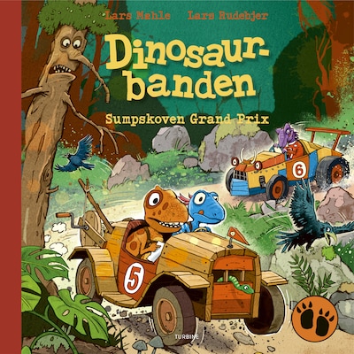 Dinosaurbanden – Sumpskoven Grand Prix – omslag til lydbogen af Lars Mæhle