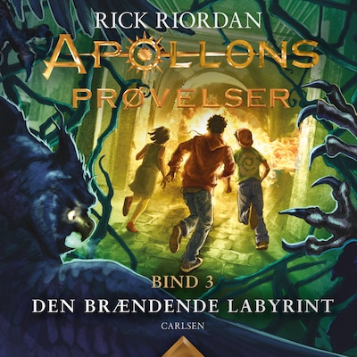 Apollons prøvelser 3: Den brændende labyrint – omslag til lydbogen af Rick Riordan