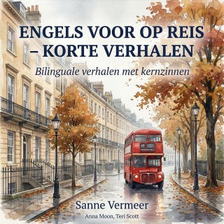 Engels voor op reis – korte verhalen: Bilinguale verhalen met kernzinnen – omslag van het luisterboek van Sanne Vermeer