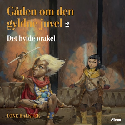 Gåden om den gyldne juvel 2, Det hvide orakel, Blå læseklub – omslag til lydbogen af Lone Halkjær