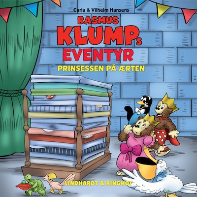 Rasmus Klumps eventyr: Prinsessen på ærten – omslag til lydbogen af Carla Og Vilhelm Hansen