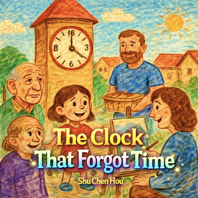 The Clock That Forgot Time: A Gentle Story About Slowing Down, Mindfulness, and Finding Joy in Every Moment – omslag til lydbogen af Shu Chen Hou