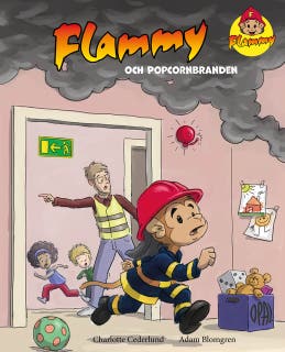 Flammy och popcornbranden – omslag till ljudboken av Adam Blomgren,Charlotte Cederlund