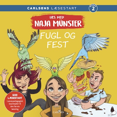 Læs med Naja Münster (1) Fugl og fest – omslag til lydbogen af Line Kyed Knudsen
