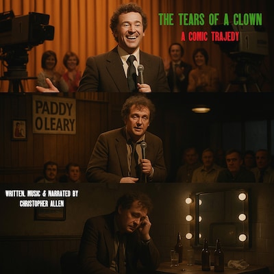 The Tears of a Clown - A Comic Tragedy – omslag til lydbogen af AI Voice Christopher Allen