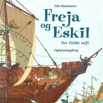 Freja og Eskil for fulde sejl – omslag til lydbogen af Nils Hartmann