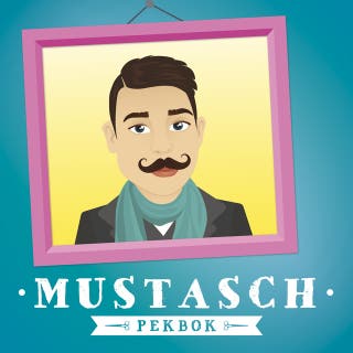 Mustasch Pekbok – omslag till ljudboken av Jenny Rydhström