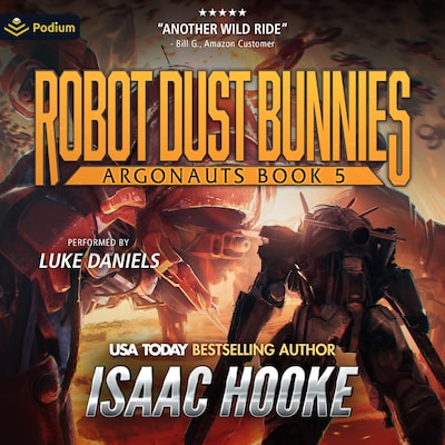 Robot Dust Bunnies – omslag til lydbogen af Isaac Hooke