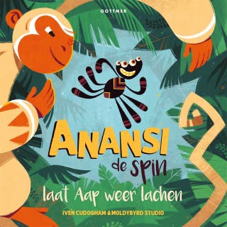 Anansi de spin laat Aap weer lachen – omslag van het luisterboek van Iven Cudogham