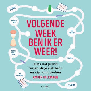 Volgende week ben ik er weer: Alles wat je wilt weten als je ziek bent en niet kunt werken – omslag van het luisterboek van Amber Hackmann