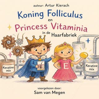 Koning Folliculus en Prinses Vitaminia: in de Haarfabriek – omslag van het luisterboek van Artur Kierach