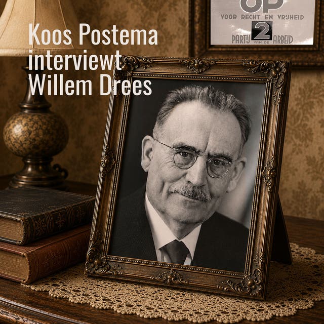 Koos Postema interviewt Willem Drees – omslag van het luisterboek van Willem Drees
