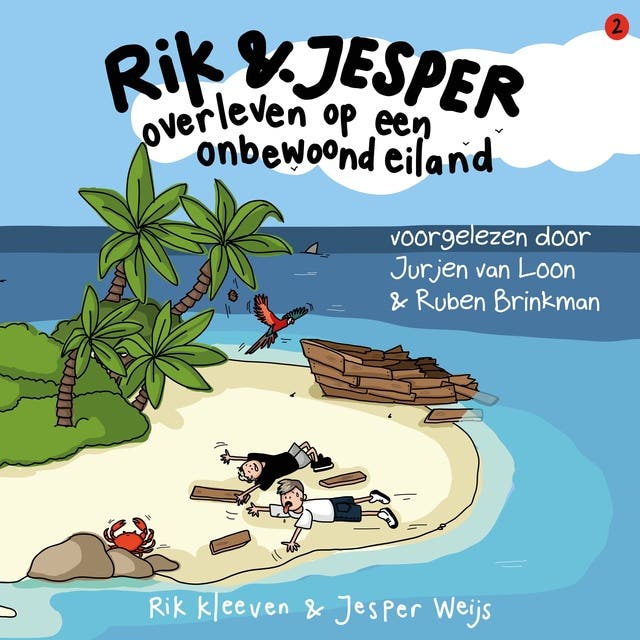 Rik en Jesper overleven op een onbewoond eiland – omslag van het luisterboek van Jesper Weijs,Rik Kleeven