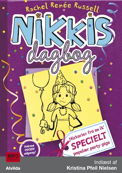 Nikkis dagbog 2: Historier fra en ik' specielt populær party-pige – omslag til lydbogen af Rachel Renée Russell