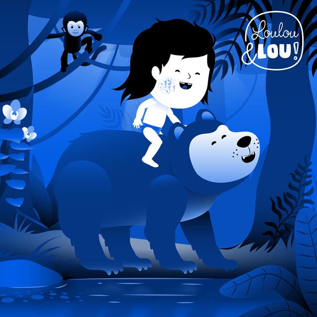 Jungle Boek 1: De Wolvenrots – omslag van het luisterboek van Vlaamse Luisterverhalen voor Kinderen Loulou en Lou