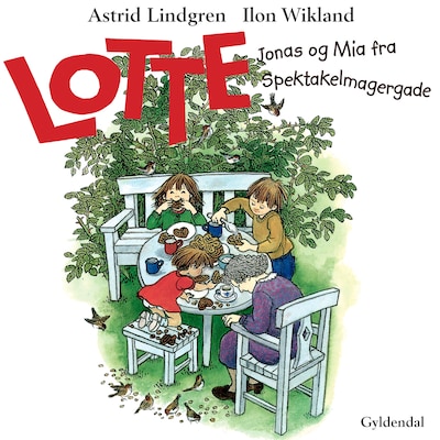 Lotte, Jonas og Mia fra Spektakelmagergade – omslag til lydbogen af Astrid Lindgren
