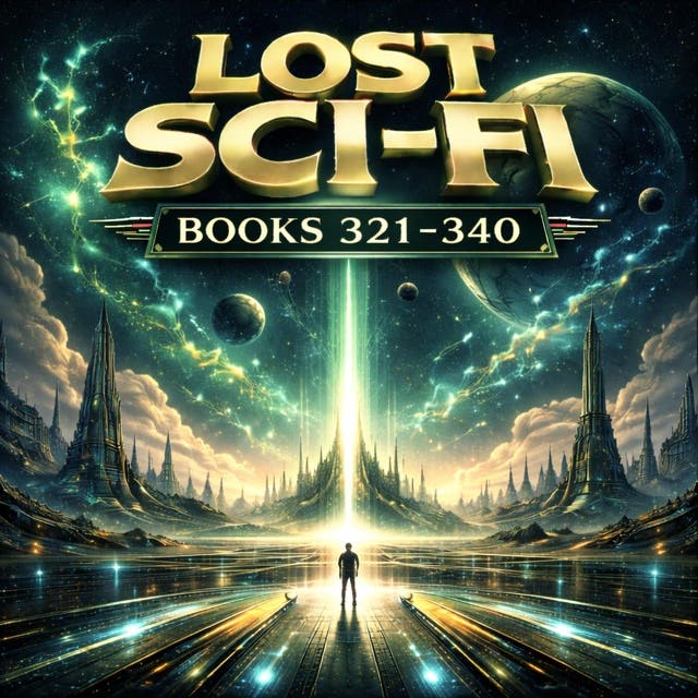 Lost Sci-Fi Books 321 thru 340: Aliens, Miracles, Lost Ships and Cosmic Mysteries Across the Stars – omslag van het luisterboek van H G Wells, Ray Bradbury, Harlan Ellison, Arthur C Clarke, Murray Leinster, Henry Slesar, Randall Garrett, Lester Del Rey, Fritz Leiber, Edmond Hamilton, Frederik Pohl, George O Smith, Francis Stevens, A Bertram Chandler, Robert Abernathy, Ron Cocking, Chester S Geier, Herbert D Kastle, Murray F Yaco, Merab Eberle