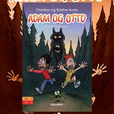 Adam og Otto #1: Uhyret i skoven – omslag til lydbogen af Christian Kuntz, Kirstine Kuntz