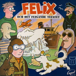 Felix och det flygande tefatet – omslag till ljudboken av Jan Lööf