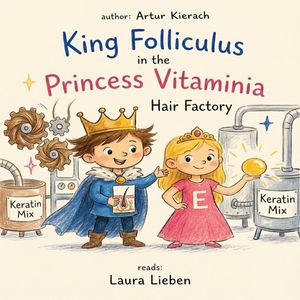King Folliculus and Princess Vitaminia in the Hair Factory – okładka audiobooka, autor Artur Kierach