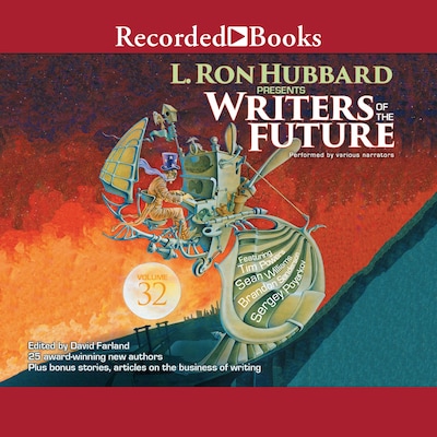 Writers of the Future Volume 32 – omslag til lydbogen af Jon Laser, Stewart C. Baker, Christoph Weber