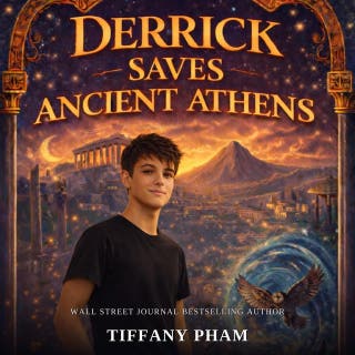 Derrick Saves Ancient Athens – omslag till ljudboken av Tiffany Pham