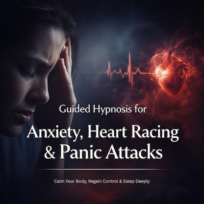 Guided Hypnosis for Anxiety, Heart Racing & Panic Attacks – omslag til lydbogen af Institute for Applied Hypnosis
