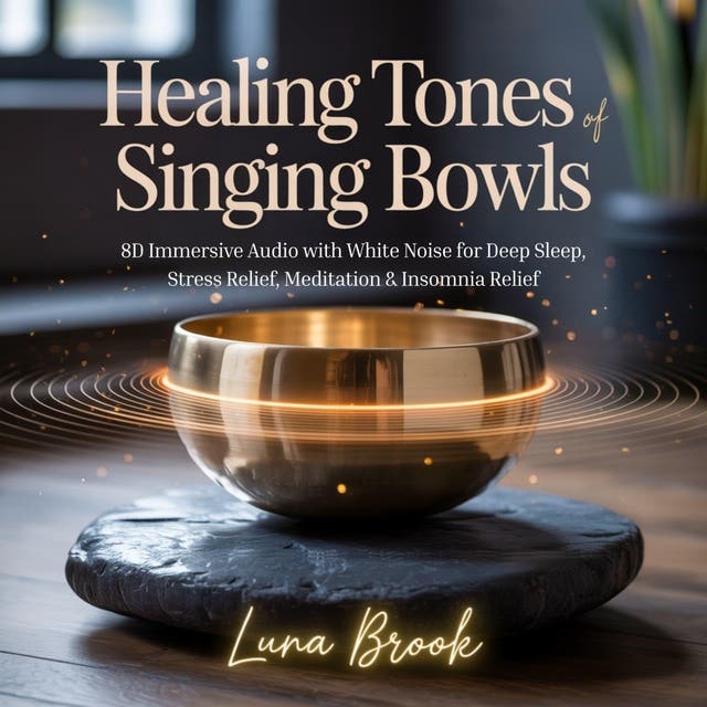 Healing Tones of Singing Bowls: 8D Immersive Audio with White Noise for Deep Sleep, Stress Relief, Meditation & Insomnia Relief – omslag til lydbogen af Luna Brook