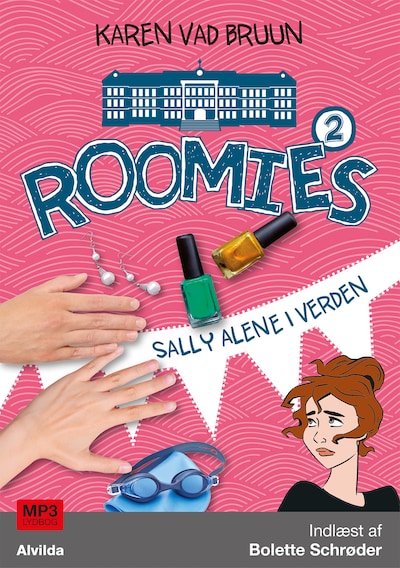Roomies 2: Sally alene i verden – omslag til lydbogen af Karen Vad Bruun