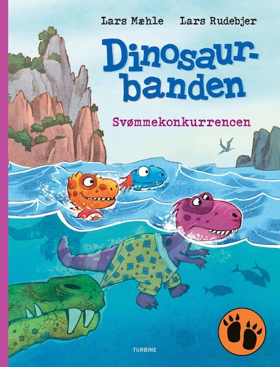 Dinosaurbanden – Svømmekonkurrencen – omslag til lydbogen af Lars Mæhle