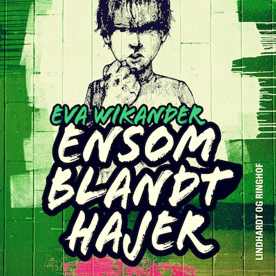 Ensom blandt hajer – omslag til lydbogen af Eva Wikander