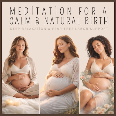 Meditation for a Calm & Natural Birth – omslag til lydbogen af Luna Bloom, NYC Birthing Center