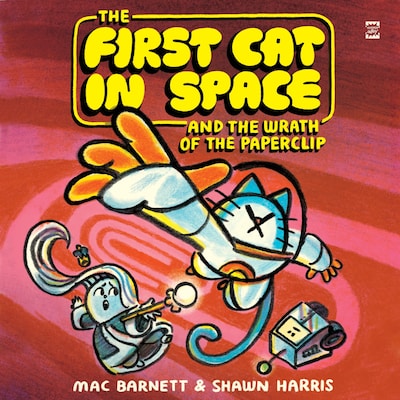The First Cat in Space and the Wrath of the Paperclip – omslag til lydbogen af Mac Barnett