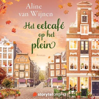 Het eetcafé op het plein (Vlaams gesproken) – omslag van het luisterboek van Aline van Wijnen