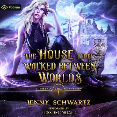 The House that Walked Between Worlds – omslag til lydbogen af Jenny Schwartz