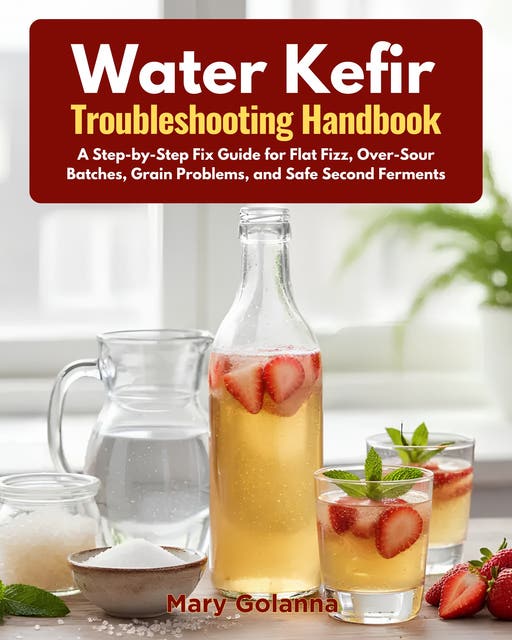 Water Kefir Troubleshooting Handbook: A Step-by-Step Fix Guide for Flat Fizz, Over-Sour Batches, Grain Problems, and Safe Second Ferments – omslag til lydbogen af Mary Golanna