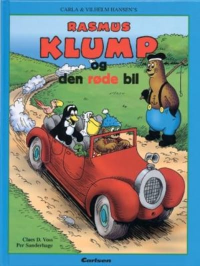 Rasmus Klump og den røde bil – omslag til lydbogen af Carla Og Vilh. Hansen