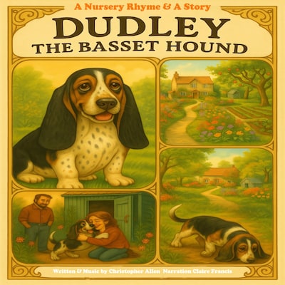 Dudley the Basset Hound – omslag til lydbogen af AI Voice Christopher Allen