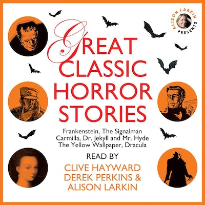 Great Classic Horror Stories – omslag til lydbogen af Robert Louis Stevenson, Bram Stoker, Charles Dickens