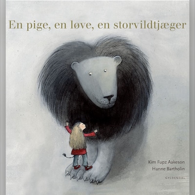 En pige, en løve, en storvildtjæger – omslag til lydbogen af Kim Fupz Aakeson
