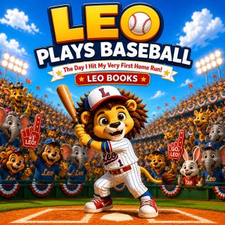 Leo Plays Baseball: The Day I Hit My Very First Home Run!" – omslag till ljudboken av Leo Books