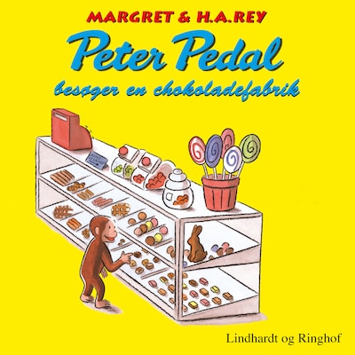 Peter Pedal besøger en chokoladefabrik – omslag til lydbogen af H.A. Rey