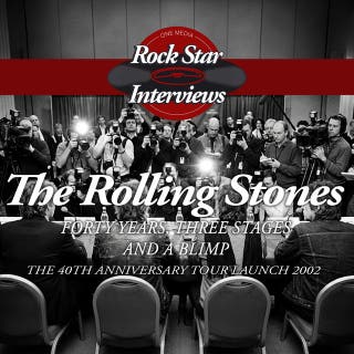 The Rolling Stones: Forty Years, Three Stages and a Blimp: The 40th Anniversary Tour Launch 2002 – omslag till ljudboken av Mick Jagger, Keith Richards, Charlie Watts, Ronnie Wood, Darryl Jones