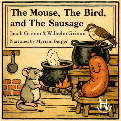 The Mouse, The Bird, and The Sausage – omslag til lydbogen af Jacob Grimm, Wilhelm Grimm