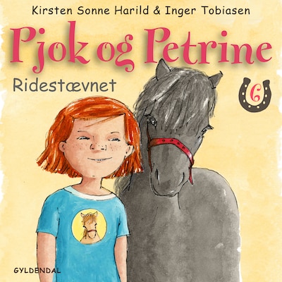 Pjok og Petrine 6 - Ridestævnet – omslag til lydbogen af Kirsten Sonne Harild