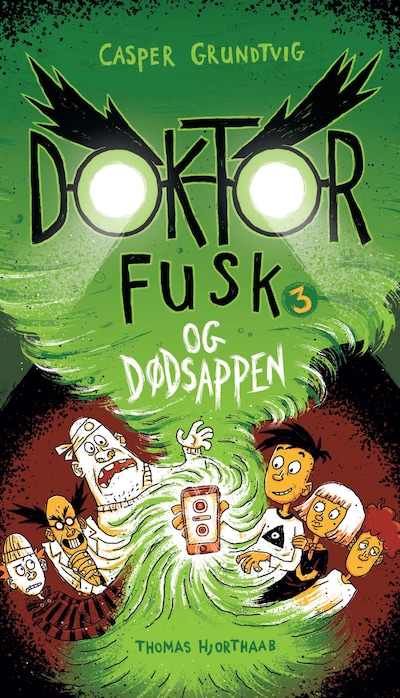 Doktor Fusk og dødsappen – omslag til lydbogen af Casper Grundtvig