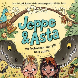 Jeppe og Asta og frokosten, der gik helt agurk – omslag til lydbogen af Jacob Ludvigsen, Mie Vestergaard